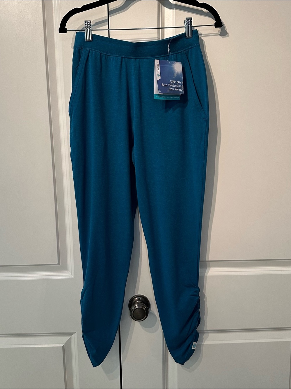 Coolibar Teal Ruched Cafe Pants UPF 50+ Sun protection Size XS, with pockets